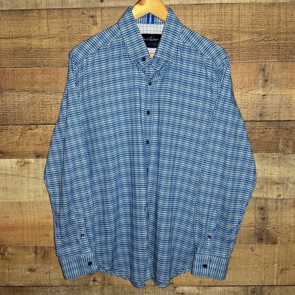 Robert Graham Tailored Fit Long Sleeve Button Up Blue Plaid Shirt XL - Picture 1 of 10